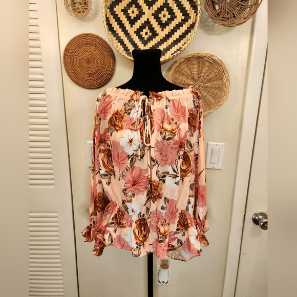 Boho Off The Shoulder Long Sleeve Floral Blouse - Picture 4 of 14